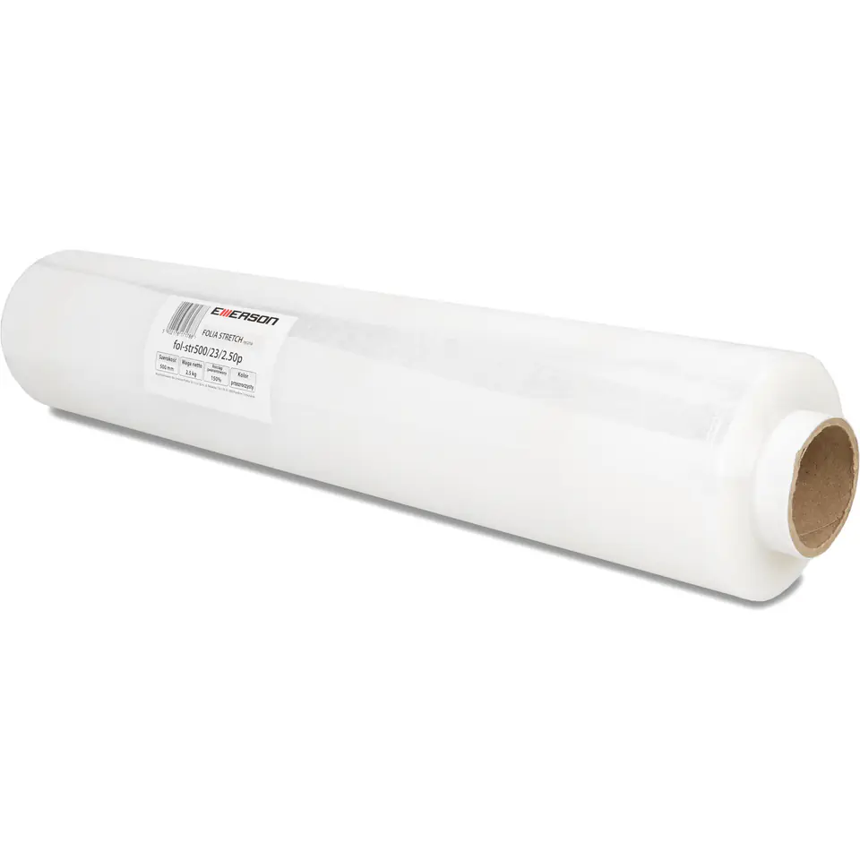 ⁨Folia stretch EMERSON 2,5kg netto 23mic przezroczysta fol-str500/23/2.50p⁩ w sklepie Wasserman.eu