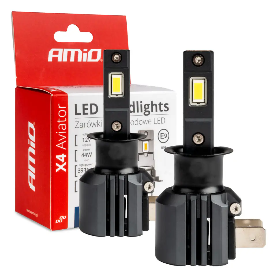 ⁨Żarówki samochodowe led seria x4 aviator h3 6500k canbus amio-03762⁩ w sklepie Wasserman.eu