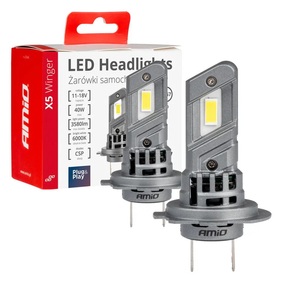 ⁨Żarówki samochodowe led seria x5 winger h7 h18 6000k canbus amio-03946⁩ w sklepie Wasserman.eu