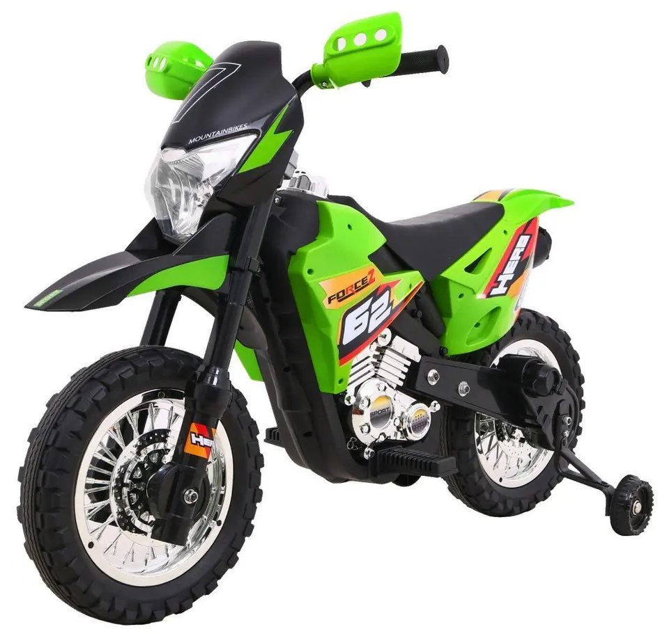 ⁨Motorek Cross dla dzieci Pojazd na akumulator Zielony + Pomocnicze kółka + Dźwięki LED⁩ w sklepie Wasserman.eu