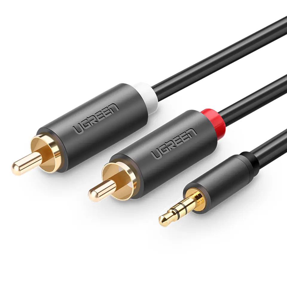 ⁨Kabel przewód audio 3.5 mm mini jack - 2x RCA 1.5m czarny⁩ w sklepie Wasserman.eu