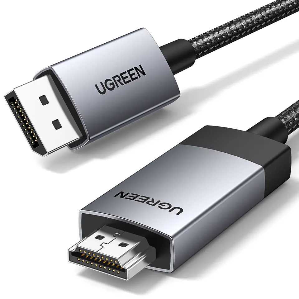 ⁨Kabel przewód DisplayPort - HDMI 4K 60Hz w oplocie 1m szary⁩ w sklepie Wasserman.eu