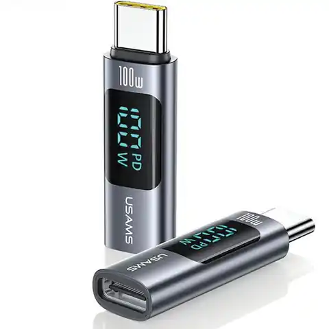 ⁨USAMS Adapter AU18 USB-C - USB-C Digital Display 100W stalowy/aluminium SJ682TC01 (US-SJ682)⁩ w sklepie Wasserman.eu