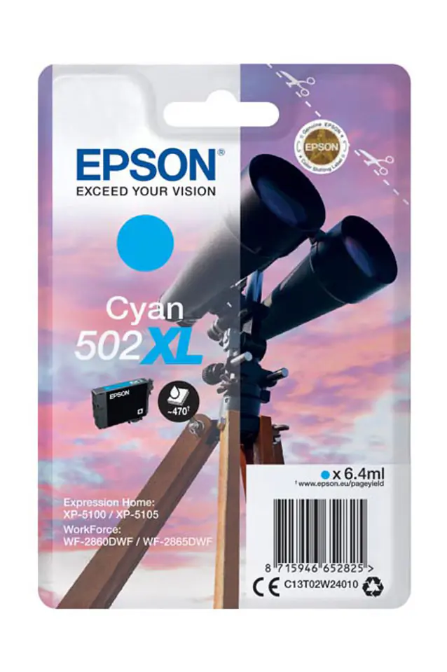 ⁨Epson Original Ink/Ink C13T02W24010, 502XL, T02W240, cyan, 470s, 6.4ml, Epson XP-5100, XP-5105, WF-2880dwf, WF2865dwf⁩ at Wasserman.eu
