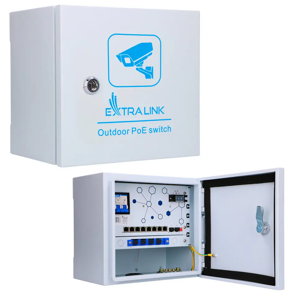 ⁨EXTRALINK ATLAS OUTDOOR POE SWITCH, 8X GE POE, 2X SFP UPLINK, 120W, OPTICAL FIBER TRAY, SURGE PROTECTOR, COOLING FUN⁩ w sklepie Wasserman.eu