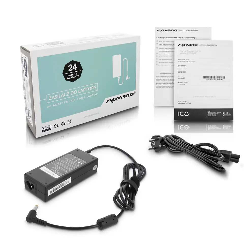 ⁨Zasilacz Movano 19v 4.74a (5.5x2.5) 90W do Asus, Toshiba, MSI, Packard Bell, itd⁩ w sklepie Wasserman.eu