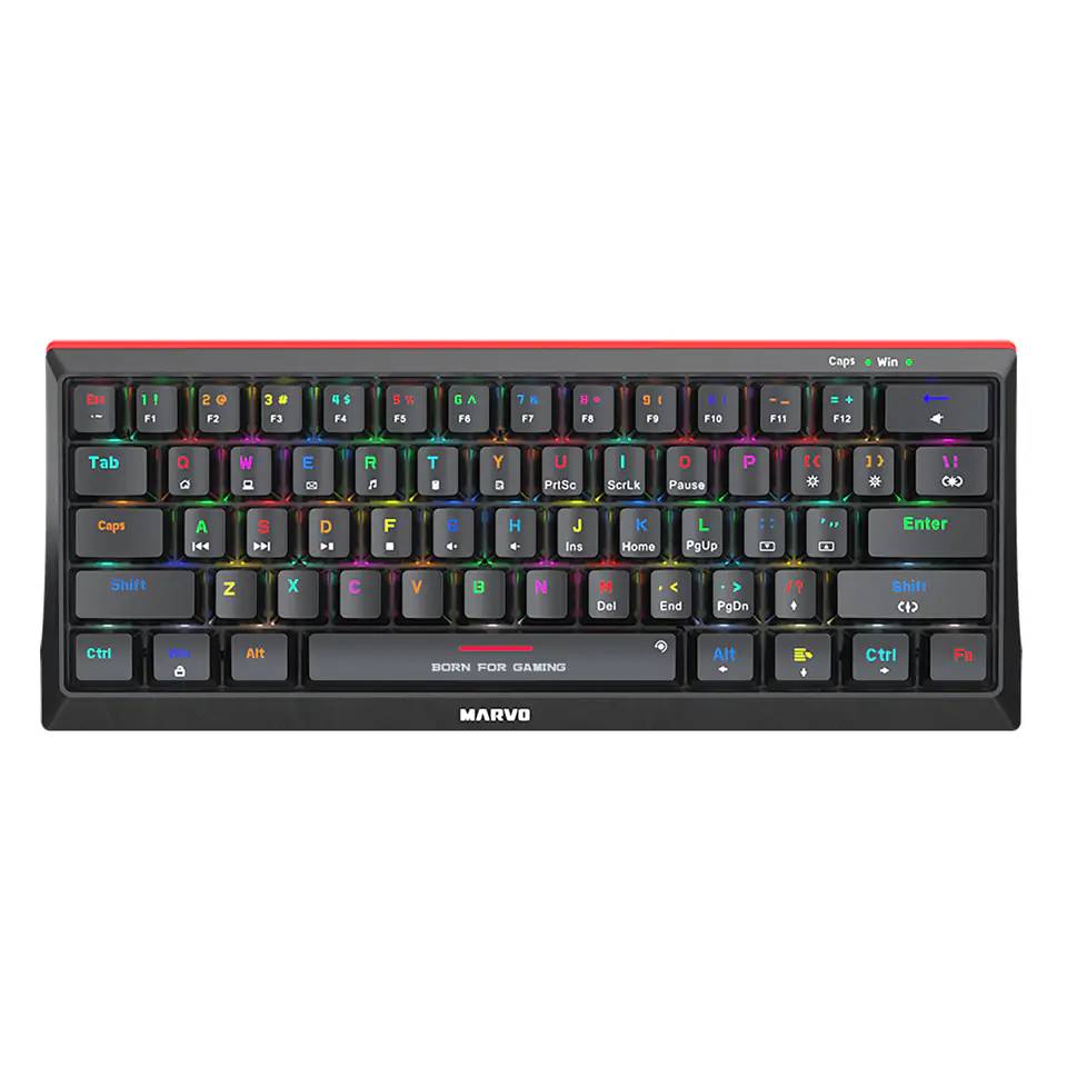 ⁨Marvo KG962G EN - R, klawiatura US, do gry, mechaniczna rodzaj przewodowa (USB), czarna, RGB, czerwone przełączniki⁩ w sklepie Wasserman.eu