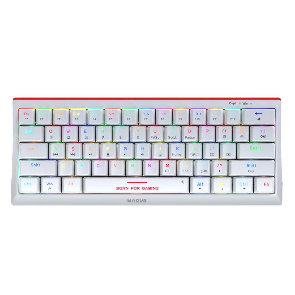 ⁨Marvo KG962G WH EN - R, klawiatura US, do gry, mechaniczna rodzaj przewodowa (USB), biała, RGB, czerwone przełączniki⁩ w sklepie Wasserman.eu