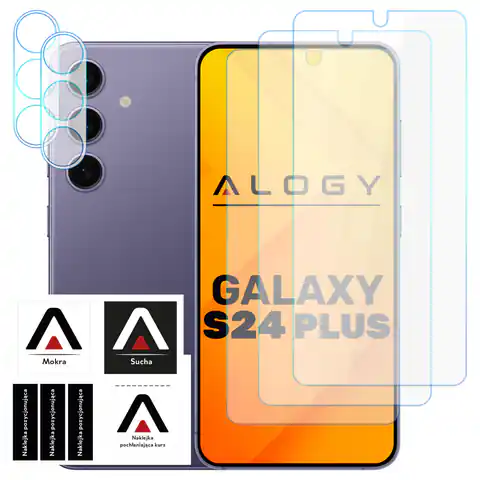 ⁨Szkło hartowane do Samsung Galaxy S24+ Plus 3x na ekran + 2x na obiektywy aparatu Lens Pro+ 9H Alogy zestaw szkieł⁩ w sklepie Wasserman.eu
