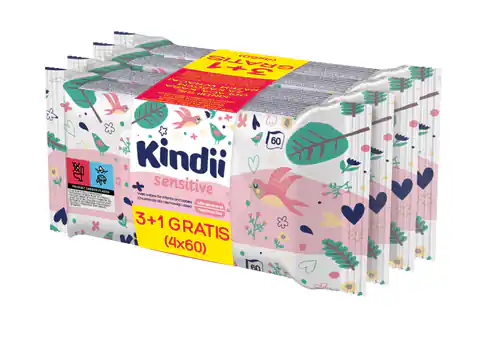 ⁨KINDII Sensitive Chusteczki oczyszczające dla niemowląt i dzieci 3+1 gratis⁩ w sklepie Wasserman.eu
