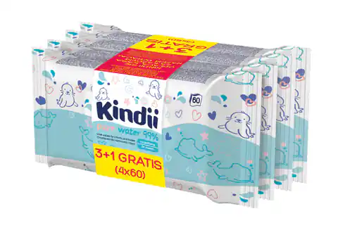 ⁨KINDII Pure Water 99% Chusteczki oczyszczające dla niemowląt i dzieci 3+1 gratis⁩ w sklepie Wasserman.eu