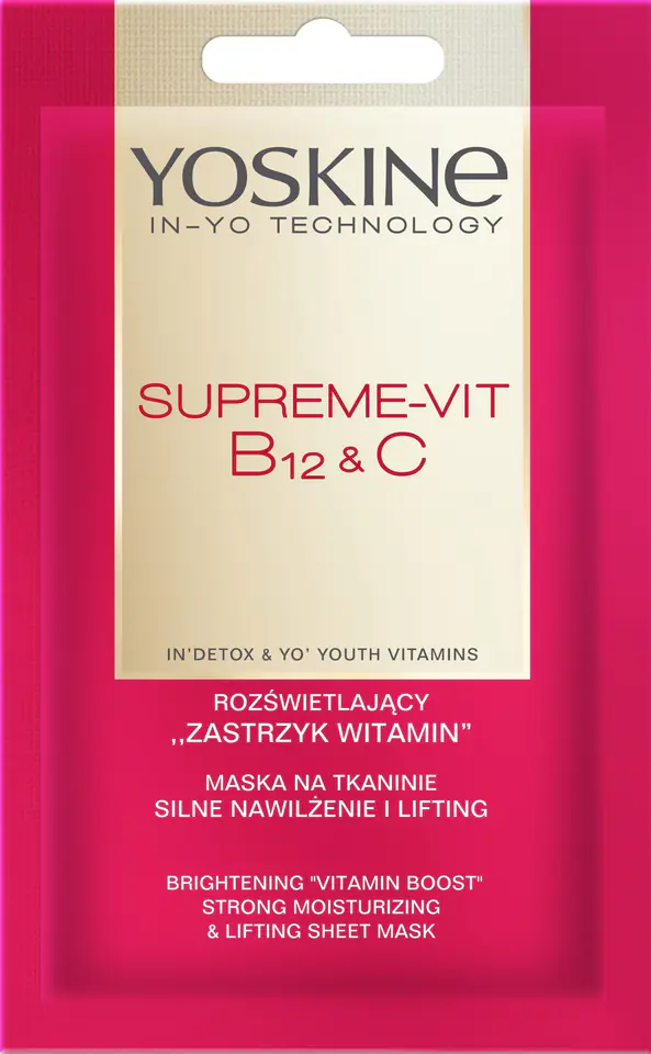 ⁨YOSKINE Supreme-Vit B12&C Maska rozświetlająca na tkaninie Silne nawilżenie i lifting 20 ml⁩ w sklepie Wasserman.eu