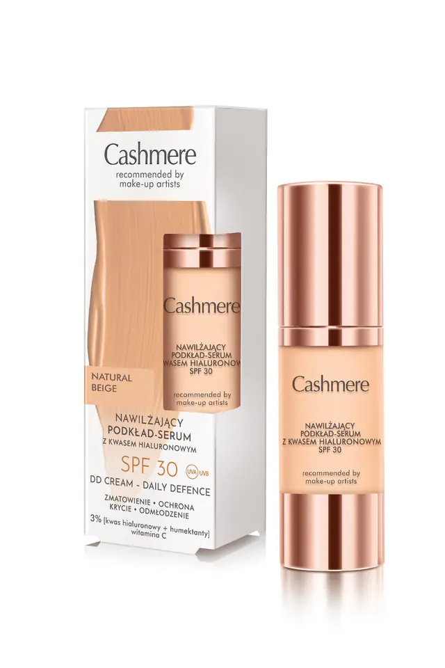 ⁨CASHMERE DD Nawilżający podkład - serum z kwasem hialuronowym SPF 30 01 Natural Beige⁩ w sklepie Wasserman.eu