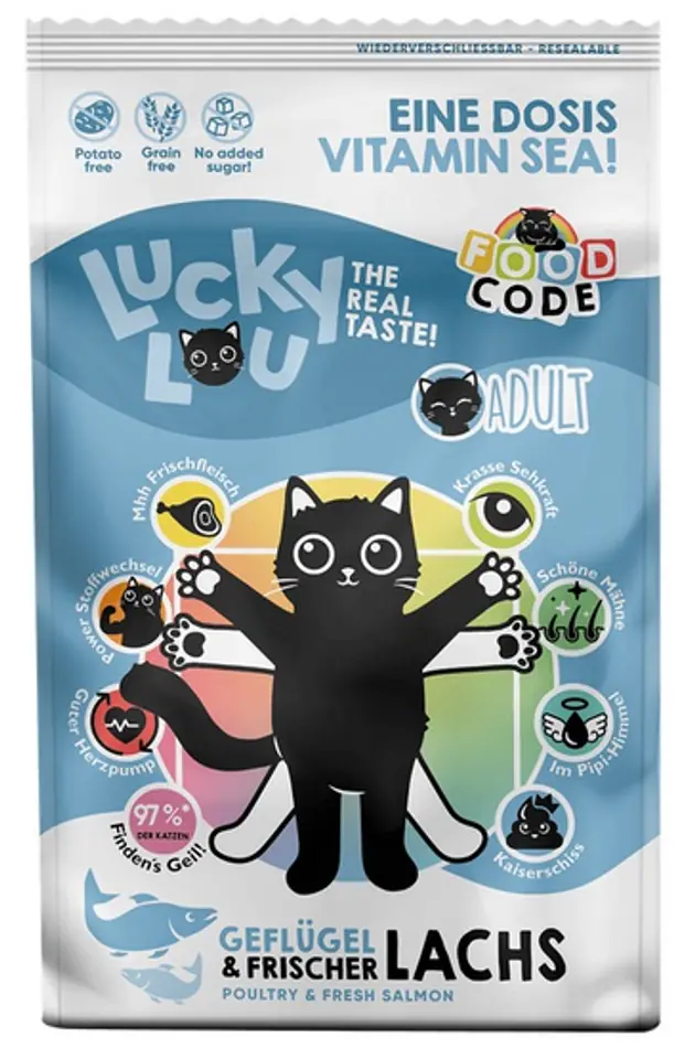 ⁨Lucky Lou Food Code Lifestage Adult Drób & Łosoś 750g⁩ w sklepie Wasserman.eu