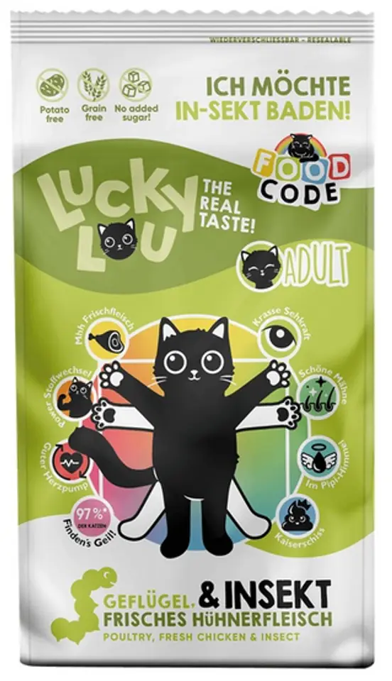 ⁨Lucky Lou Food Code Lifestage Adult Drób & Owady 340g⁩ w sklepie Wasserman.eu