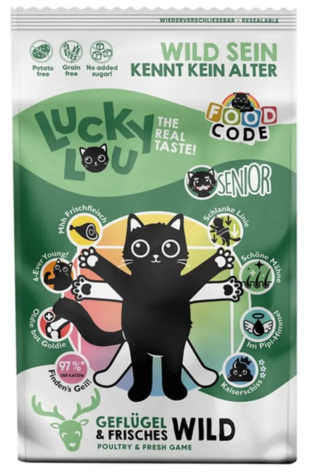 ⁨Lucky Lou Food Code Lifestage Senior Drób & Dziczyzna 750g⁩ w sklepie Wasserman.eu