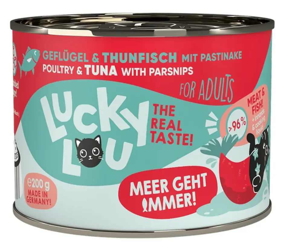 ⁨Lucky Lou Lifestage Adult Drób i tuńczyk puszka 200g⁩ w sklepie Wasserman.eu