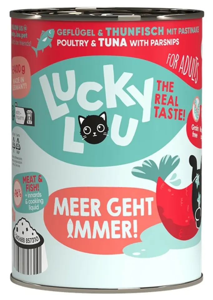 ⁨Lucky Lou Lifestage Adult Drób i tuńczyk puszka 400g⁩ w sklepie Wasserman.eu