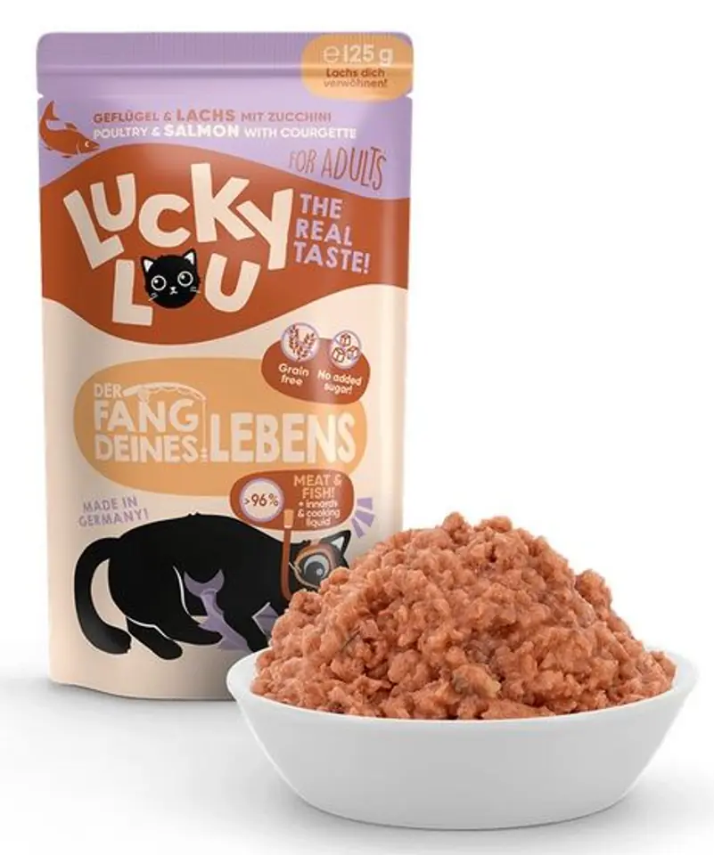⁨Lucky Lou Lifestage Adult Drób i łosoś saszetka 125g⁩ w sklepie Wasserman.eu