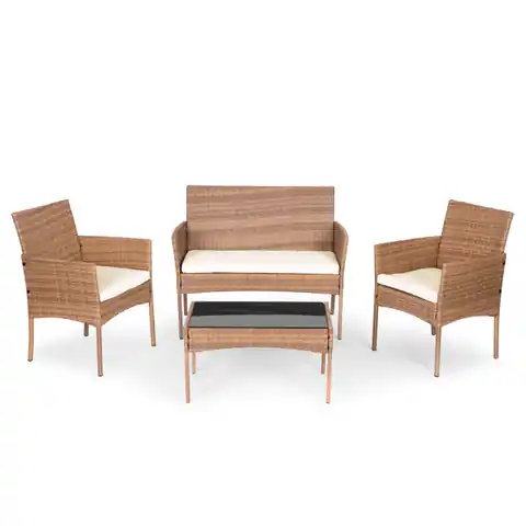 ⁨Komplet mebli ogrodowych z technorattanu kanapa stolik fotele brązowy⁩ w sklepie Wasserman.eu
