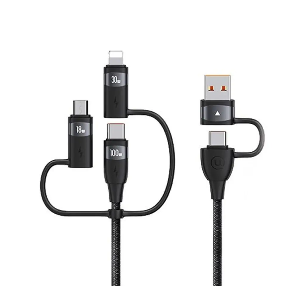 ⁨USAMS Kabel U85 2xUSB-C/USB/Micro-USB/ Lightning 6w1 1,2m 100W PD Fast Charge czarny/black SJ645USB01 (US-SJ645)⁩ w sklepie Wasserman.eu