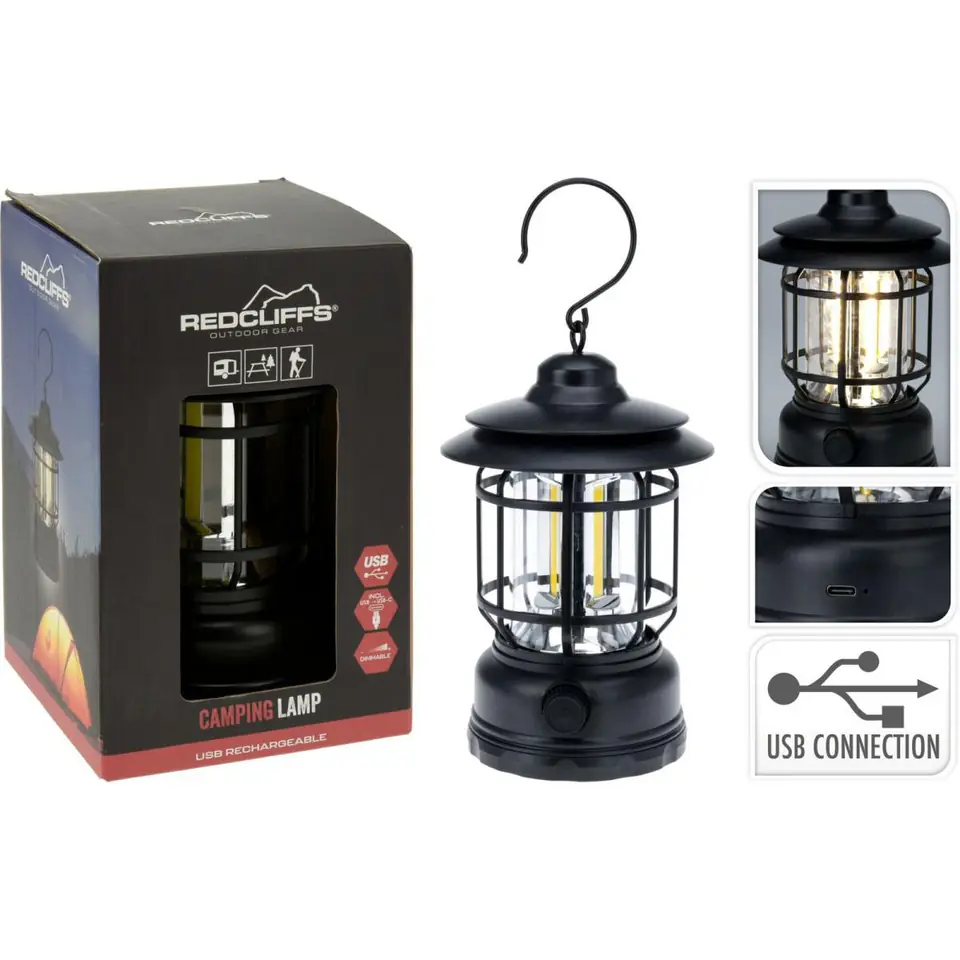 LATARKA LAMPA CAMPING CZARNA 18CM ŁADOWANIE USB REDCLIFFS w sklepie Wasserman.eu