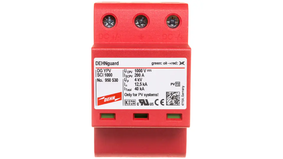 ⁨Ogranicznik przepięć C Typ 2 PV 1000V DC 3P 12,5kA 4kV DEHNguard compact YPV SCI 1000 950530⁩ w sklepie Wasserman.eu