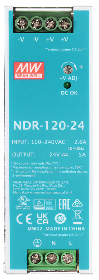 ZASILACZ IMPULSOWY NDR-120-24 MEAN WELL w sklepie Wasserman.eu