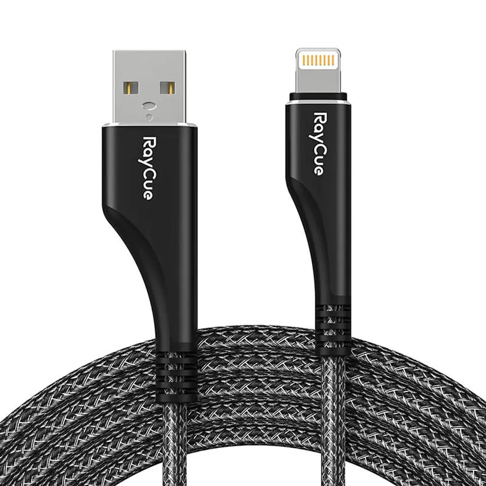 ⁨Kabel USB-A do lightning RayCue CA01 1.2m 2.4A (czarny)⁩ w sklepie Wasserman.eu