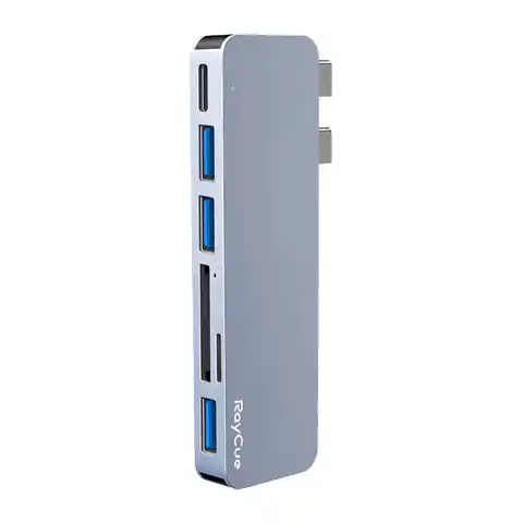 ⁨Hub 6w2 RayCue 2x USB-C do Thunderbolt 3 + 3x USB-A 3.0 5Gbps + SD/TF 2.0 (szary)⁩ w sklepie Wasserman.eu
