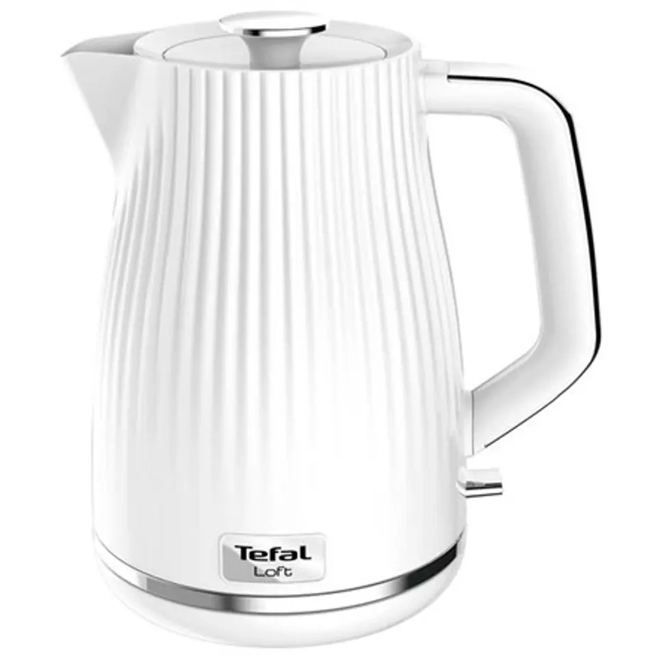 ⁨Czajnik elektryczny TEFAL KO250130 o mocy 2400 W i pojemności 1.7 L - plastikowy, biały kociołek z obrotową podstawą 360°.⁩ w sklepie Wasserman.eu