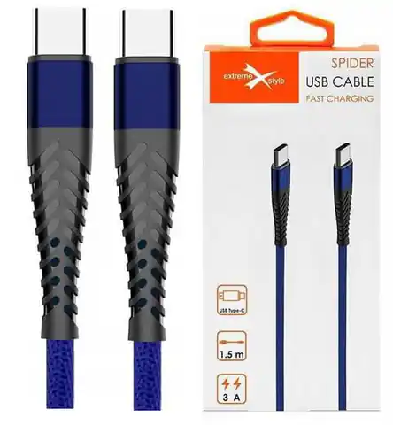 ⁨Kabel USB Typ-C - USB Typ-C Spider oplot (1.5 m, niebieski)⁩ w sklepie Wasserman.eu