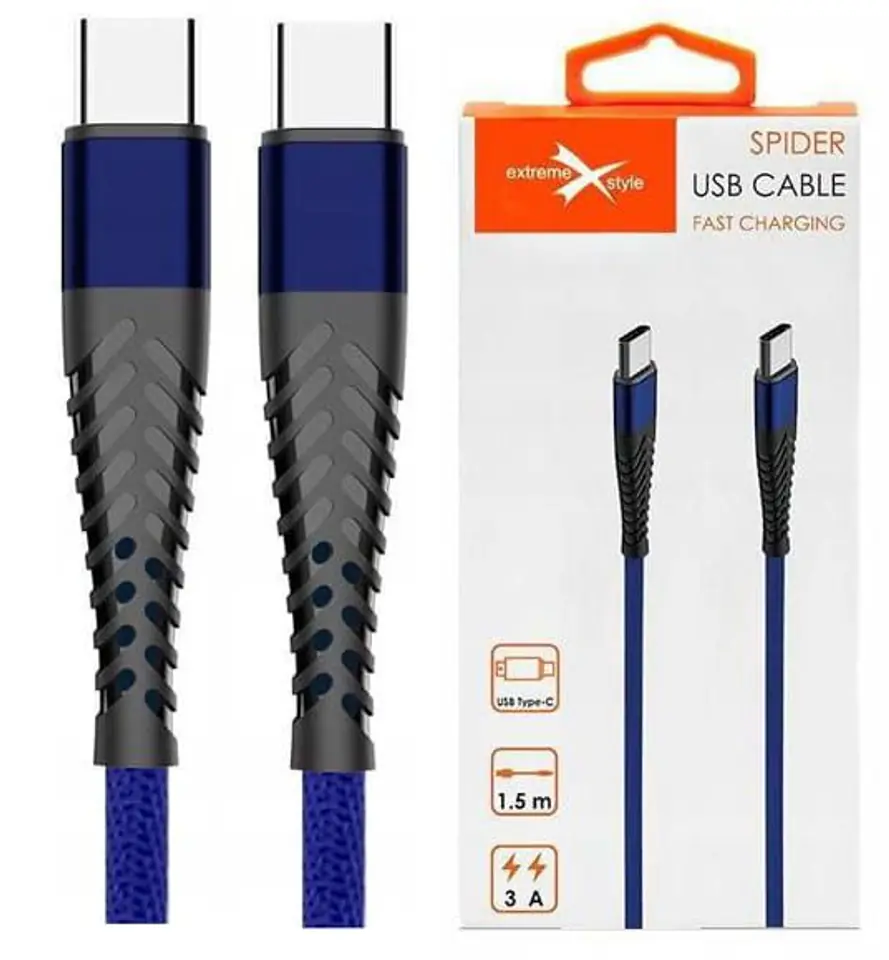 ⁨Kabel USB Typ-C - USB Typ-C Spider oplot (1.5 m, niebieski)⁩ w sklepie Wasserman.eu