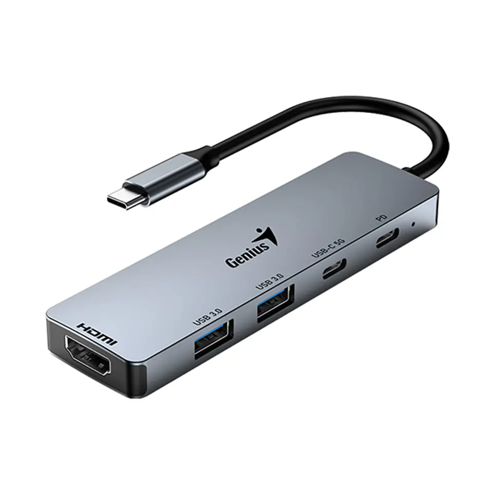 USB (3.0) hub 5-port, UH-500, szary, Genius, 2x USB 3.0,1x HDMI,2x USB-C,Power Delivery 100W w sklepie Wasserman.eu