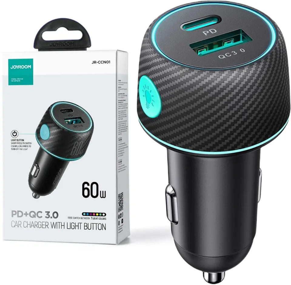 ⁨Ładowarka samochodowa Joyroom JR-CCN01 60W 3.0A PD 3.0 QC 3.0 1x USB-A 1x USB-C⁩ w sklepie Wasserman.eu