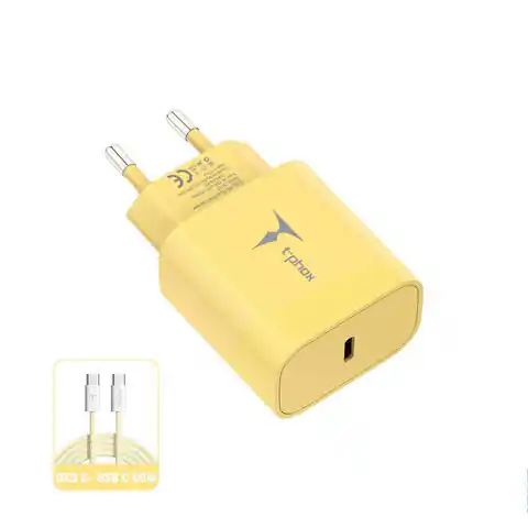 ⁨Ładowarka Sieciowa 20W USB-C + Kabel 60W USB-C - USB-C T-PHOX Moderate Series T-PP11 żółte⁩ w sklepie Wasserman.eu
