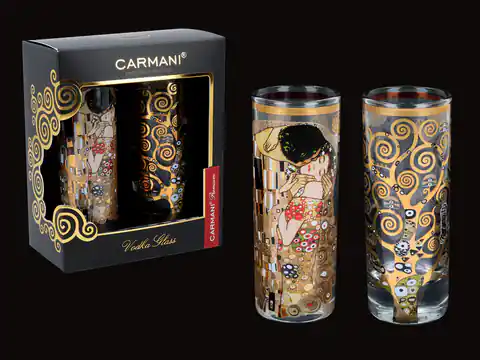 ⁨Kpl. 2 kieliszków do wódki - G. Klimt. Pocałunek + Drzewo (CARMANI)⁩ w sklepie Wasserman.eu
