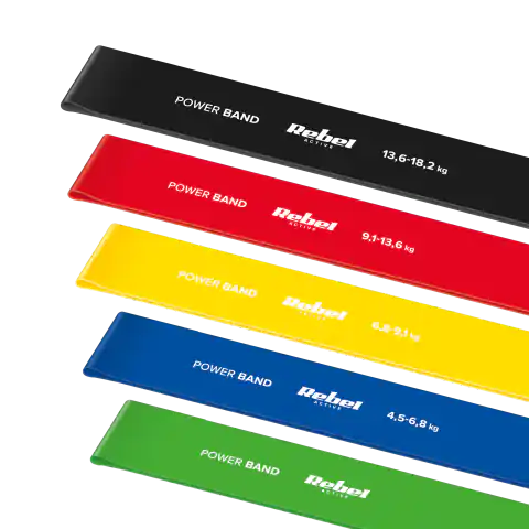 ⁨Zestaw gum do ćwiczeń lateksowy - Mini Band L, 2.3-18.2 kg, 5 gum, kolorowy,  REBEL ACTIVE⁩ w sklepie Wasserman.eu