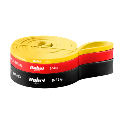 ⁨Zestaw gum do ćwiczeń lateksowy - Power Band PLs-1, 4-32 kg, 3 gumy,  REBEL ACTIVE⁩ w sklepie Wasserman.eu