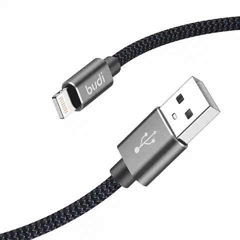 ⁨Kabel USB-A do Lightning Budi 206L/2M 2.4A 2m (czarny)⁩ w sklepie Wasserman.eu