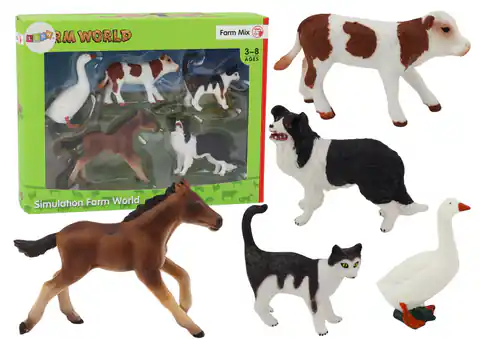 ⁨Zestaw Figurek Zwierzęta Wiejskie Farma 5 Sztuk Koń Krowa Kot Gęś Pies⁩ w sklepie Wasserman.eu