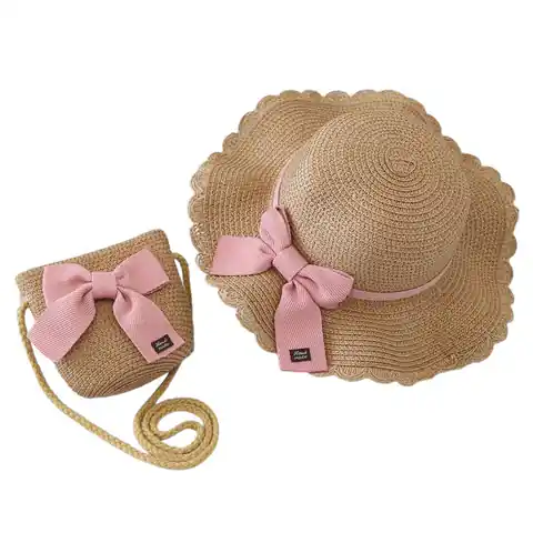 ⁨ZESTAW torebka i kapelusz 52cm dla dziewczynki słomiane KOKARDA CZ37⁩ w sklepie Wasserman.eu