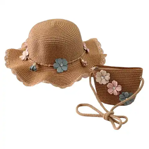 ⁨ZESTAW torebka i kapelusz 52cm dla dziewczynki słomiane BOHO KWIATY CZ38⁩ w sklepie Wasserman.eu