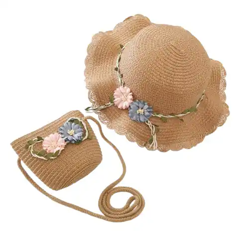 ⁨ZESTAW torebka i kapelusz 52cm dla dziewczynki słomiane BOHO KWIATY CZ39⁩ w sklepie Wasserman.eu