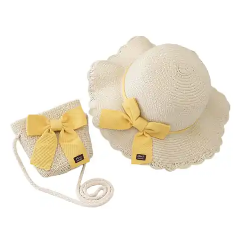 ⁨ZESTAW torebka i kapelusz 52cm dla dziewczynki słomiane KOKARDA CZ45⁩ w sklepie Wasserman.eu