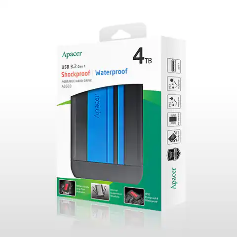 ⁨Apacer zewnętrzny dysk twardy, AC633, 2.5", USB 3.0 (3.2 Gen 1), 4TB, AP4TBAC633U-1, niebieski, wstrząsoodporny, odporny na kurz i⁩ w sklepie Wasserman.eu