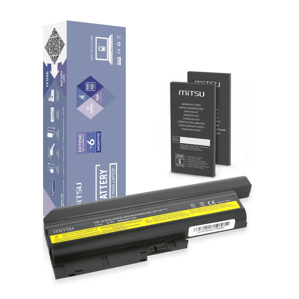 ⁨Bateria Mitsu do IBM R60, T60, T61 (6600mAh)⁩ w sklepie Wasserman.eu