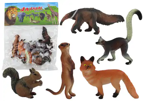 ⁨Figurki Zwierząt 5 Sztuk Wiewiórka Surykatka Mrówkojad Lis Lemur⁩ w sklepie Wasserman.eu