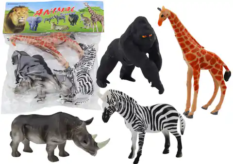 ⁨Zestaw Figurek Zwierząt Afrykańskich 4 Sztuki Żyrafa Goryl⁩ w sklepie Wasserman.eu