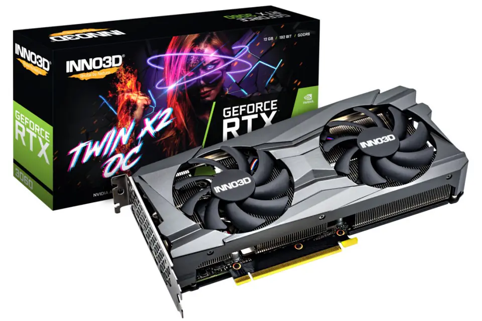 ⁨Karta graficzna INNO3D GeForce RTX 3060 TWIN X2 OC 12 GB GDDR6 (N30602-12D6X-11902120H)⁩ w sklepie Wasserman.eu